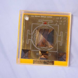 Yellow Tiger Eye Pyramid with Yantra